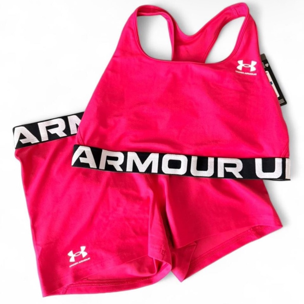 Under Armour Pink Sports Bra and Shorts Activewear Set | Size: XL